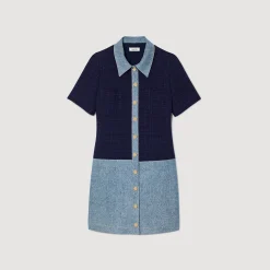 Abito Corto In Tweed E Denim