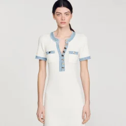 Abito Midi In Maglia E Denim