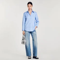 Camicia A Righe Retro Scoperto In Pizzo