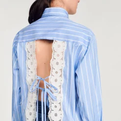 Camicia A Righe Retro Scoperto In Pizzo