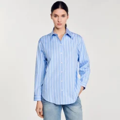 Camicia A Righe Retro Scoperto In Pizzo