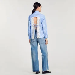 Camicia A Righe Retro Scoperto In Pizzo