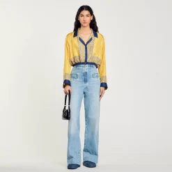 Camicia Corta En Seta Con Stampa