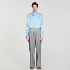 Camicia In Raso Decorata Con Strass