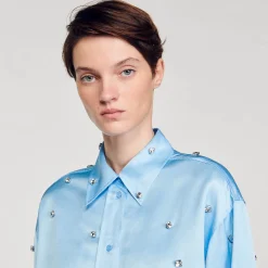 Camicia In Raso Decorata Con Strass