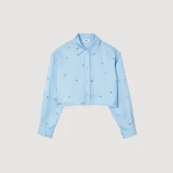 Camicia In Raso Decorata Con Strass