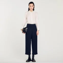 Camicia In Seta Con Collo Plissettato