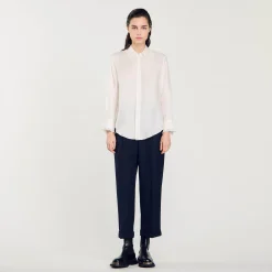 Camicia In Seta Con Collo Plissettato