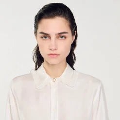 Camicia In Seta Con Collo Plissettato