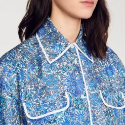 Camicia Larga In Seta Con Stampa A Fiori