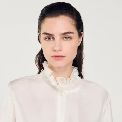Camicia Seta Con Collo Arricciato