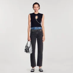 Canottiera Corta Con Cut-out Glitterato