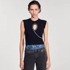 Canottiera Corta Con Cut-out Glitterato