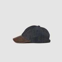Cappellino In Denim E Pelle