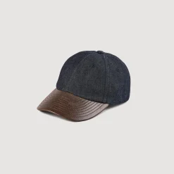 Cappellino In Denim E Pelle