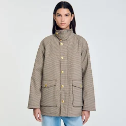 Cappotto A Quadri Con Colletto Vellutato