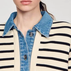 Cardicoat In Maglia A Righe E Denim