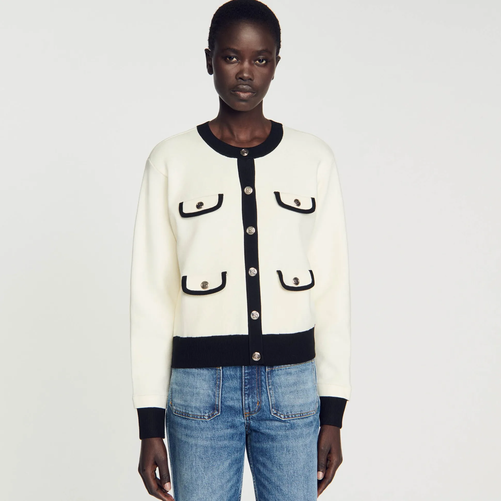 Cardigan Bicolore Con Bottoni