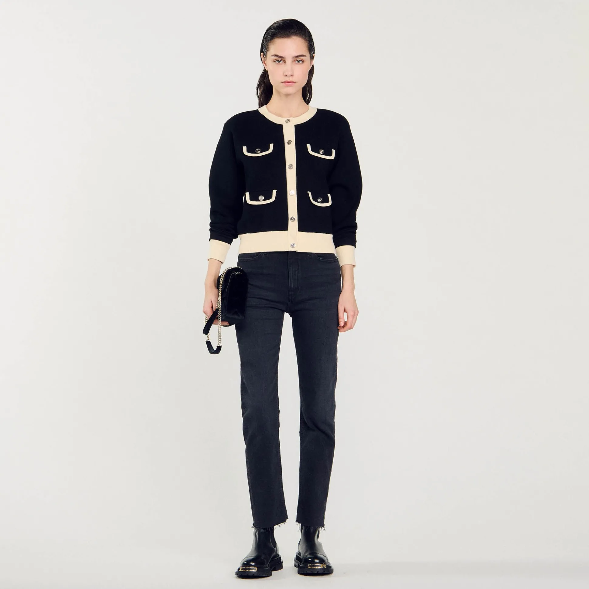 Cardigan Bicolore Con Bottoni