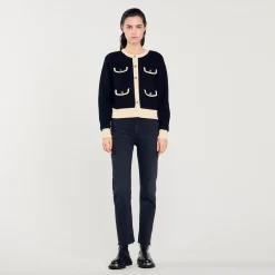 Cardigan Bicolore Con Bottoni
