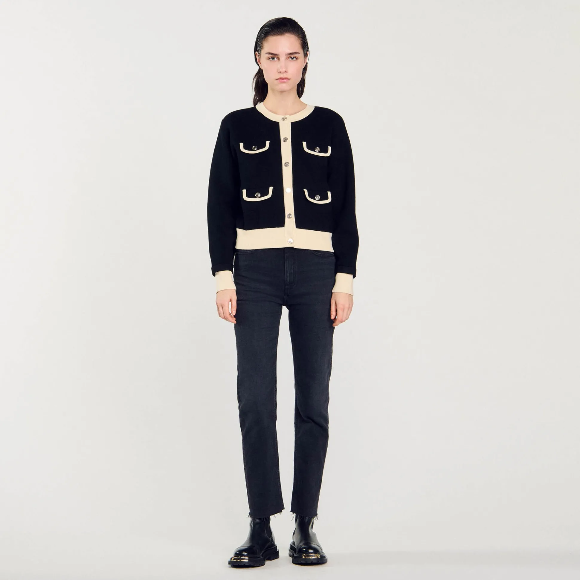 Cardigan Bicolore Con Bottoni