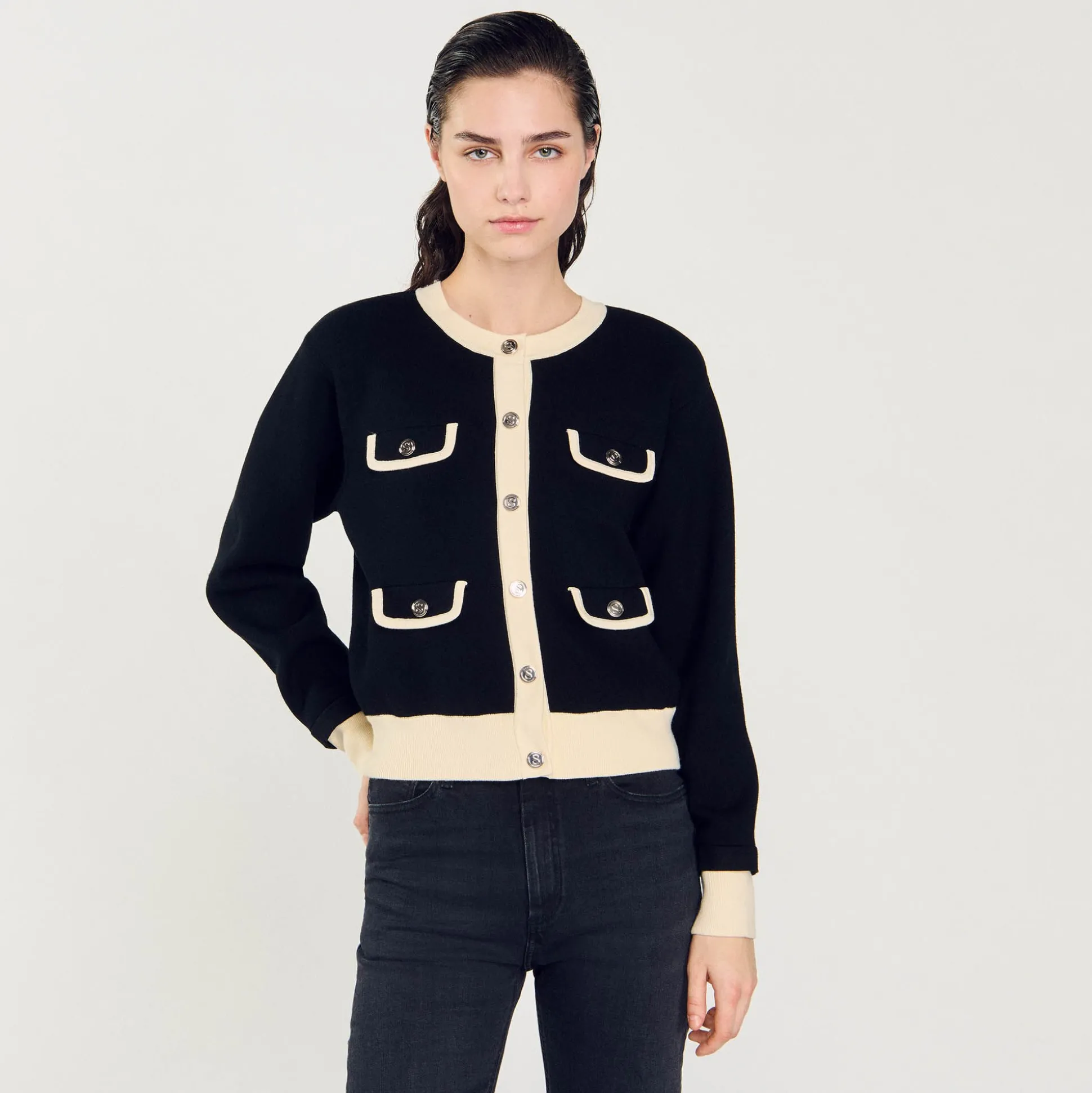 Cardigan Bicolore Con Bottoni