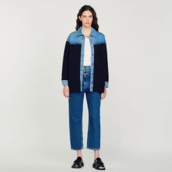Cardigan Bimateriale Stile Giacca