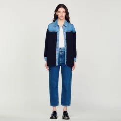 Cardigan Bimateriale Stile Giacca