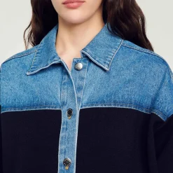 Cardigan Bimateriale Stile Giacca