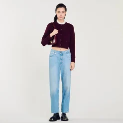 Cardigan In Maglia Con Collo Arricciato
