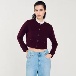 Cardigan In Maglia Con Collo Arricciato