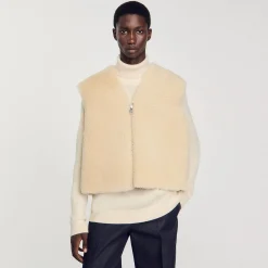 Cardigan Smanicato Montone Scamosciato