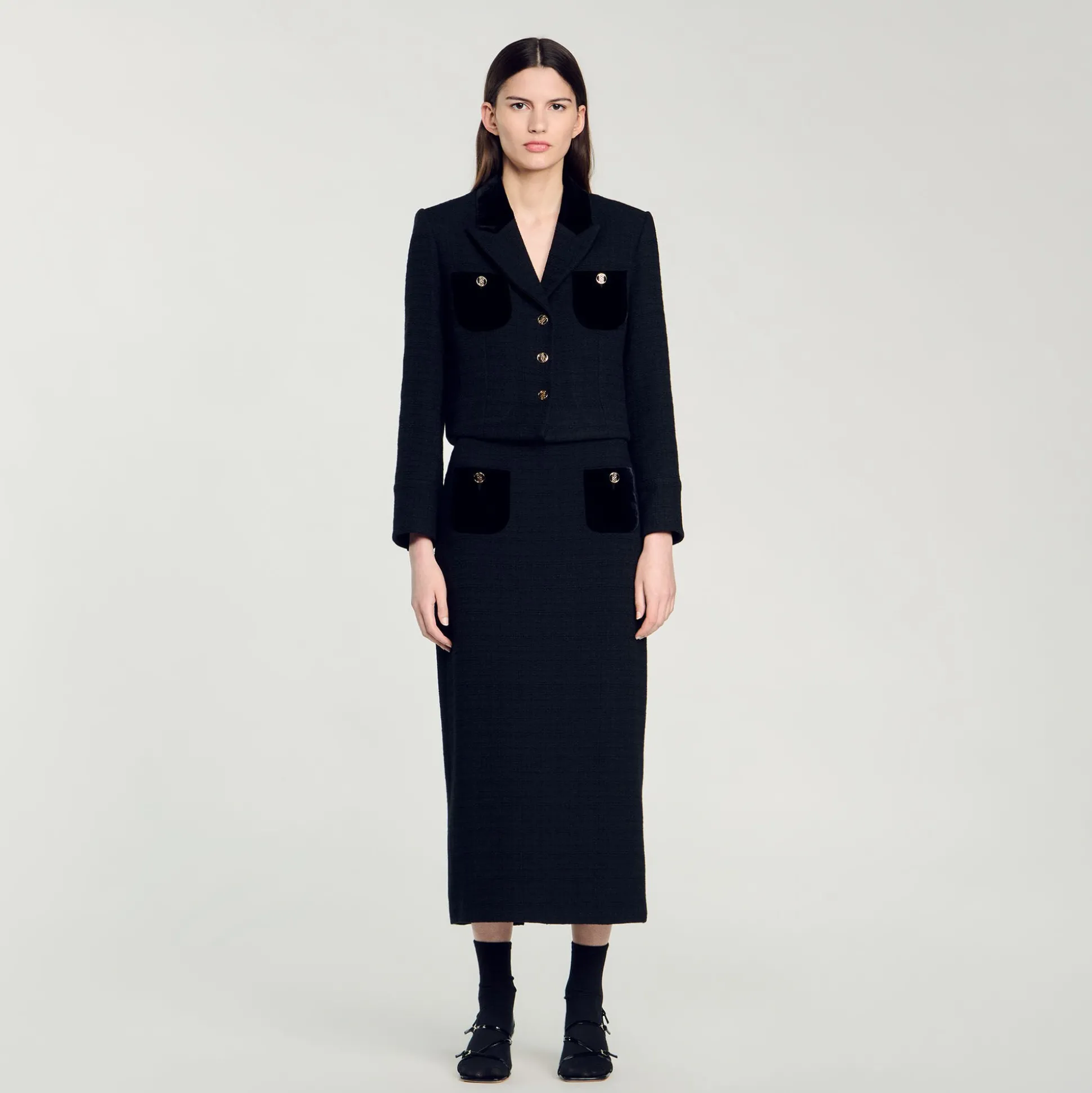 Giacca Corta In Tweed E Velluto