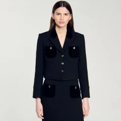 Giacca Corta In Tweed E Velluto