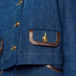 Giacca Di Jeans Con Colletto In Pelle