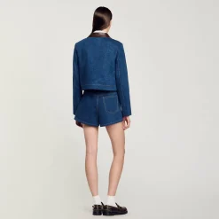 Giacca Di Jeans Con Colletto In Pelle