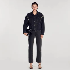 Giacca In Jeans Oversize Con Strass