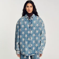 Giubbotto Overshirt In Jeans Con Stelle
