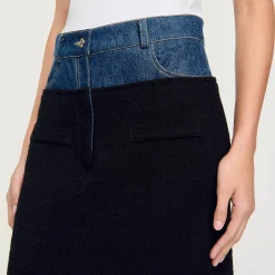 Gonna In Doppio Materiale, Denim E Tweed
