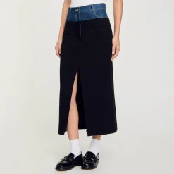 Gonna In Doppio Materiale, Denim E Tweed