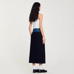 Gonna In Doppio Materiale, Denim E Tweed