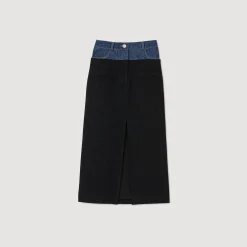Gonna In Doppio Materiale, Denim E Tweed