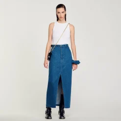 Gonna Lunga Glitterata Di Jeans