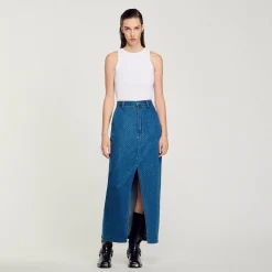 Gonna Lunga Glitterata Di Jeans