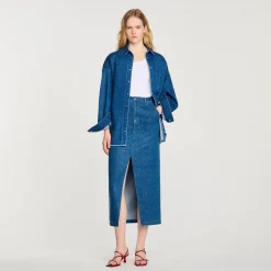 Gonna Lunga Glitterata Di Jeans