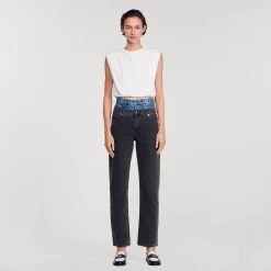 Jeans A Doppia Cintura Bicolore