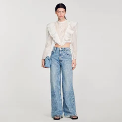 Jeans Larghi Con Cuoricini Glitterati