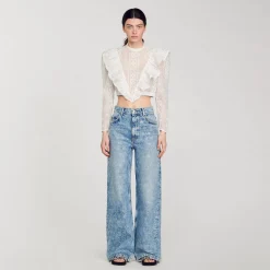 Jeans Larghi Con Cuoricini Glitterati