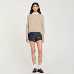 Maglione In Lana E Cashmere Con Volant