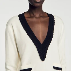 Maglione Scollo A V Bicolor